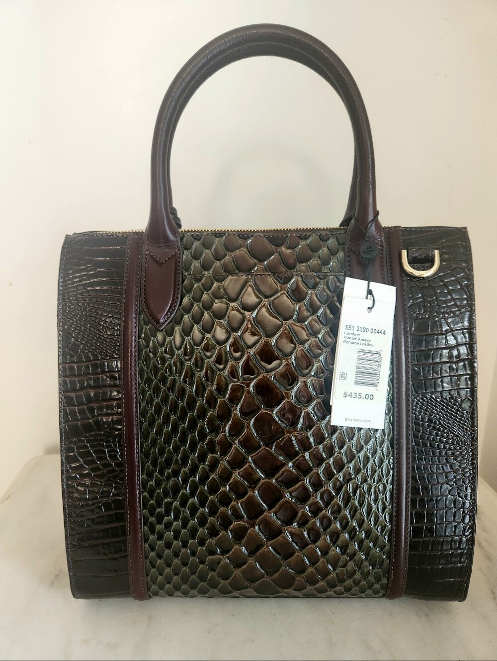 NWT Brahmin Hunter Amaya Caroline Green Brown Croc-Embossed Leather Satchel - Picture 8 of 14
